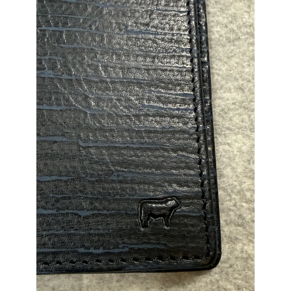 Will Leather Goods Men Blue Textured Leather Long Breast Pocket Bifold Wallet